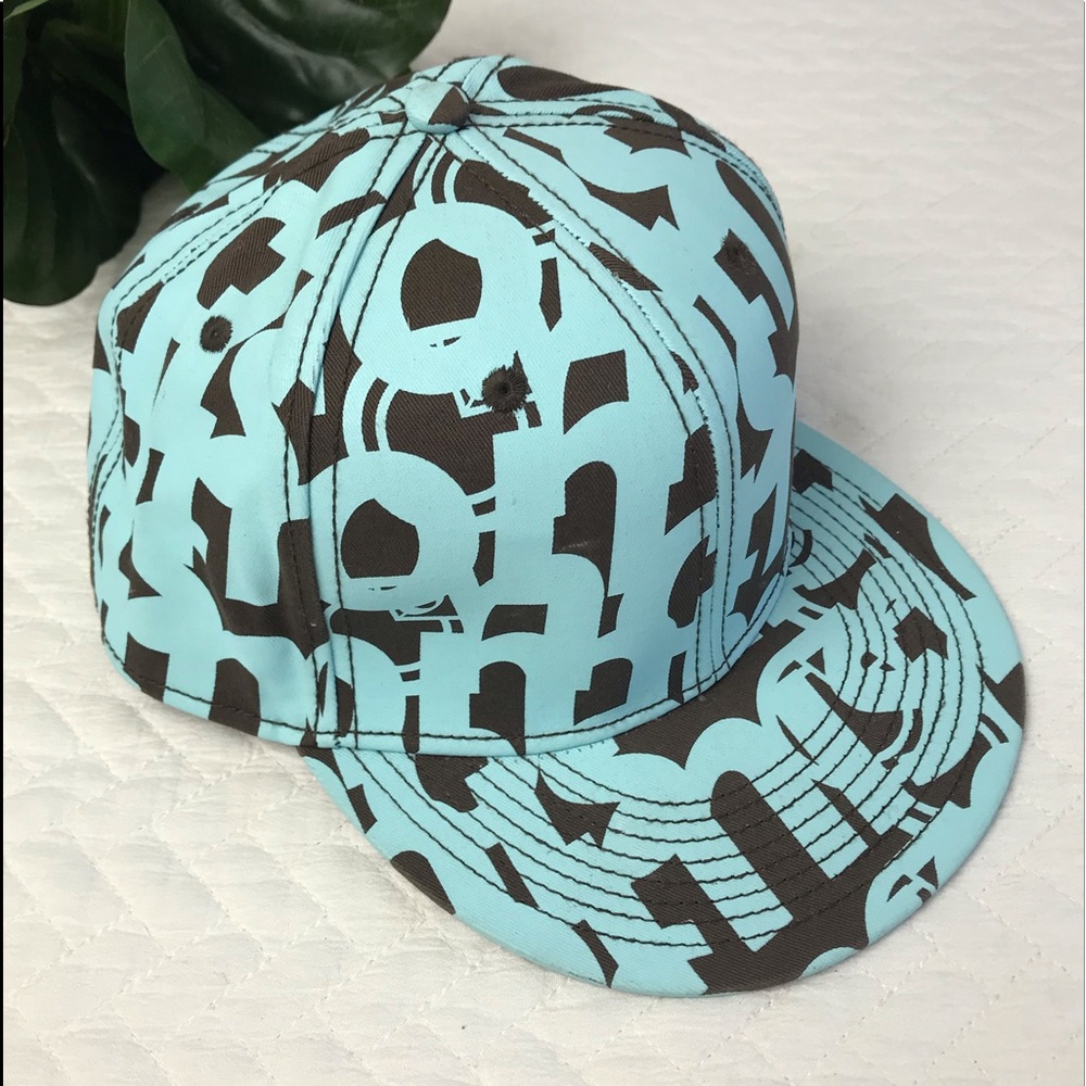 NOMIS Rare! Y2K Graffiti Logo Graphic Black/Aqua Hat 6 Panel Size 7 3/8”